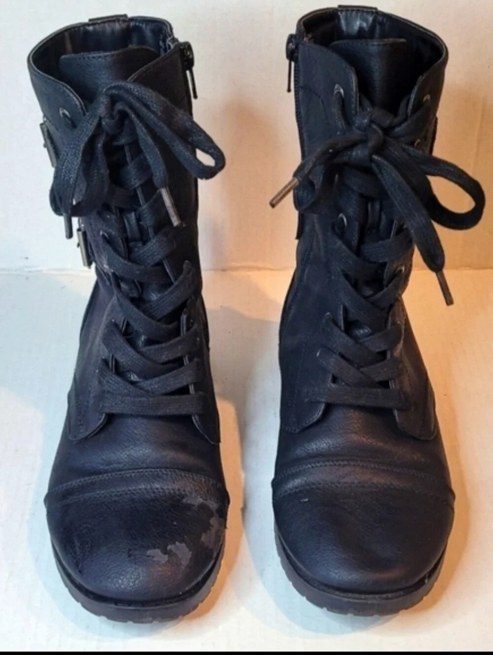 DEPT222 Black Lace-Up Mid-Calf Combat Boots Side-Zip Women's Size 8.5